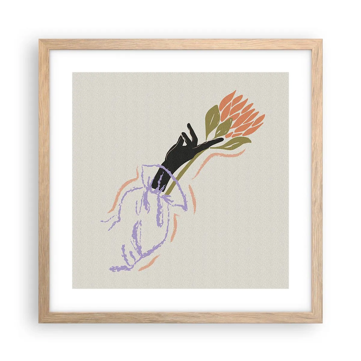 Pôster com moldura de carvalho claro - Toque fraterno - 40x40 cm