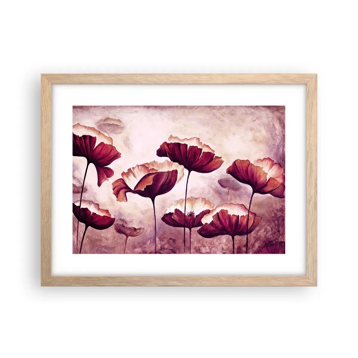 Pôster com moldura de carvalho claro - Pétala vermelha e branca - 40x30 cm
