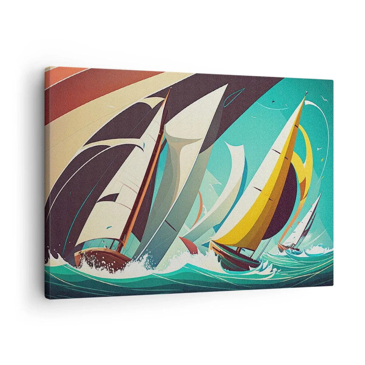 Quadro em tela - Uma ilustração dinâmica de veleiros em um mar tempestuoso. - 70x50cm - Boa sorte com os elementos - Decoração de parede moderna para a sala de estar e quarto ARTTOR