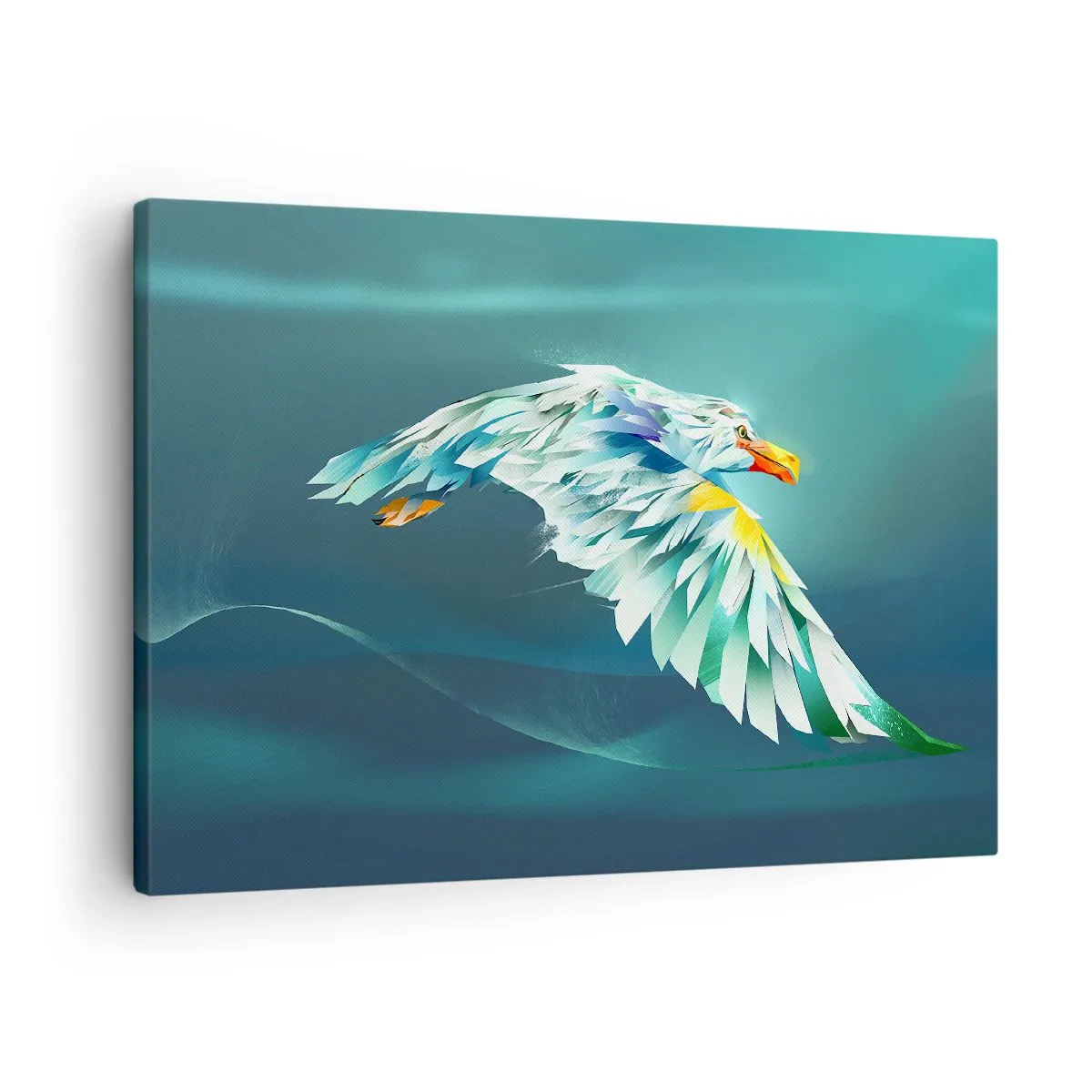 Quadro em tela - Águia abstrata em voo contra um céu turquesa - 70x50cm - O poder da águia - Decoração de parede moderna para a sala de estar e quarto ARTTOR