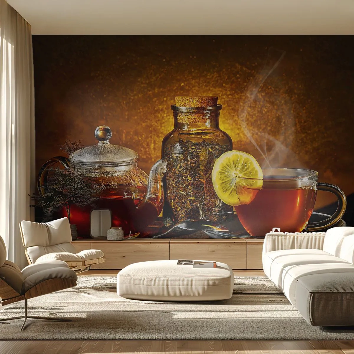Papel de Parede Autocolante Deluxe Sticker - Ao estilo dos mestres holandeses - Gastronomia, Chá, Xícara de chá - 250x175 cm
