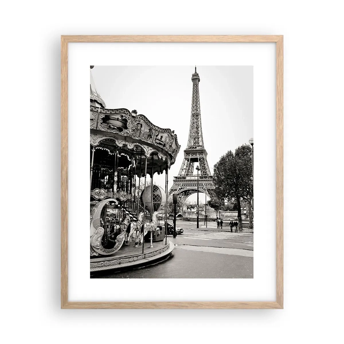 Pôster com moldura de carvalho claro - Pensar em diversão é pensar em Paris - 40x50 cm