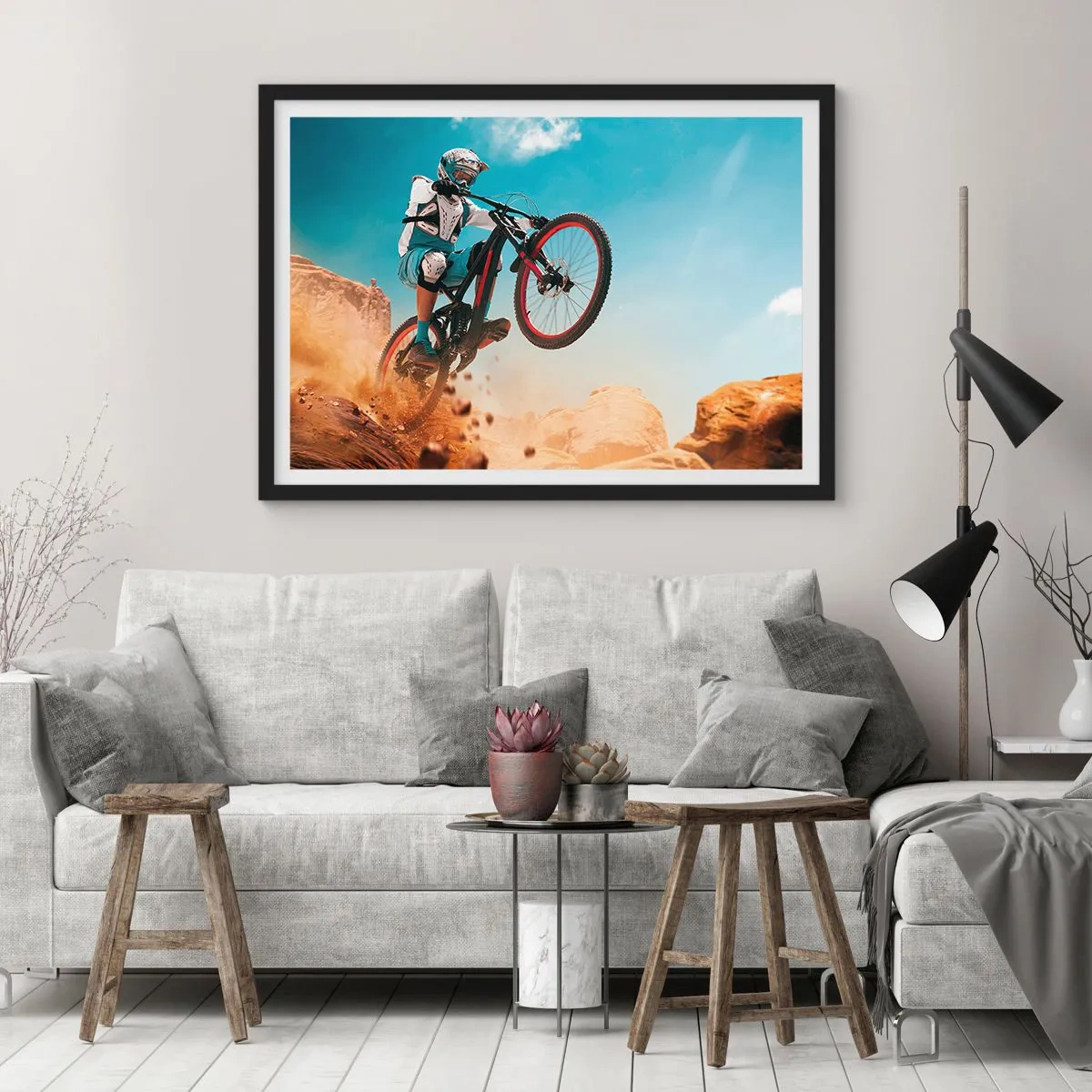 Pôster com moldura preta - Loucura demoníaca da bicicleta - 70x50 cm