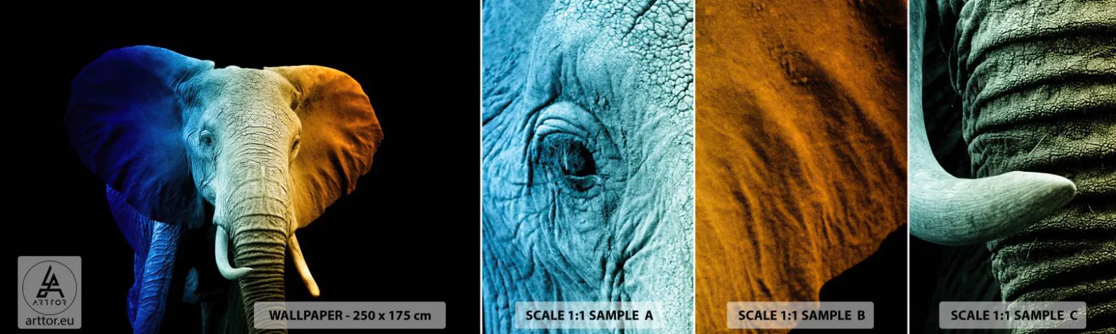 Amostra de Papel de Parede Standard Eco - Excêntrico, não esquisito - Abstração, Elefante, Animais - 100x30 cm