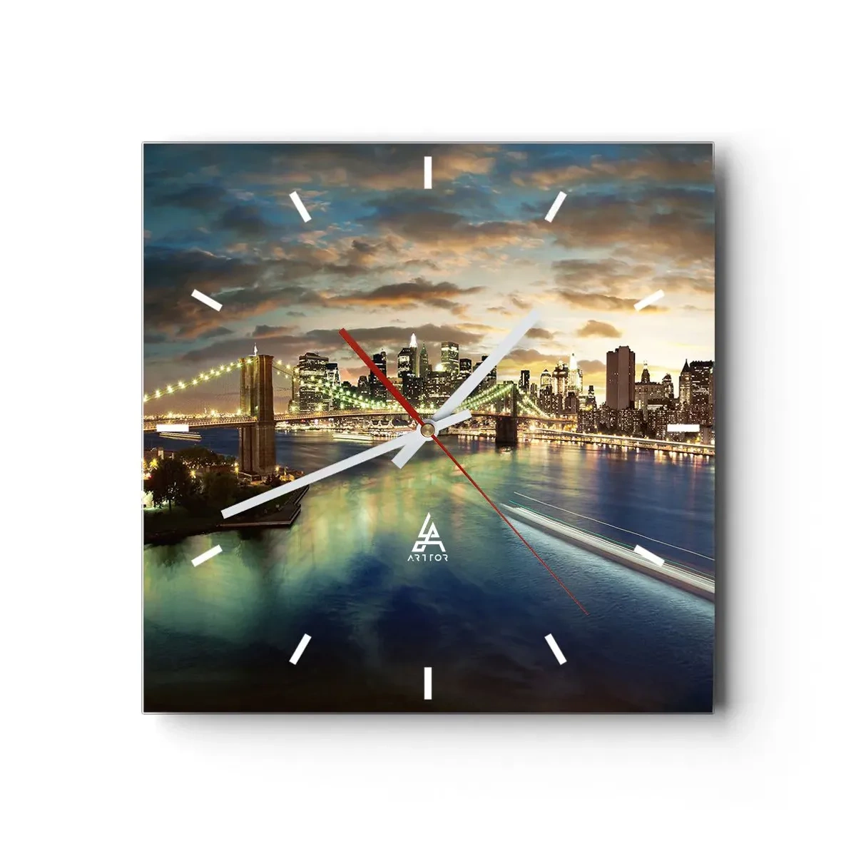 Relógio de parede - Relógio em vidro - Uma noite bem iluminada em Manhattan - 40x40 cm