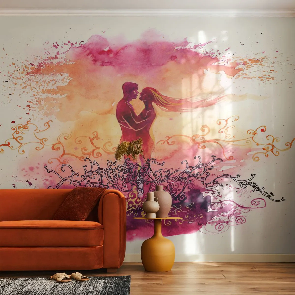 Papel de Parede Premium Canvas - Um coração! Eu não preciso de tão pouco... - Abstração, Casal de namorados, Beijo - 300x210 cm