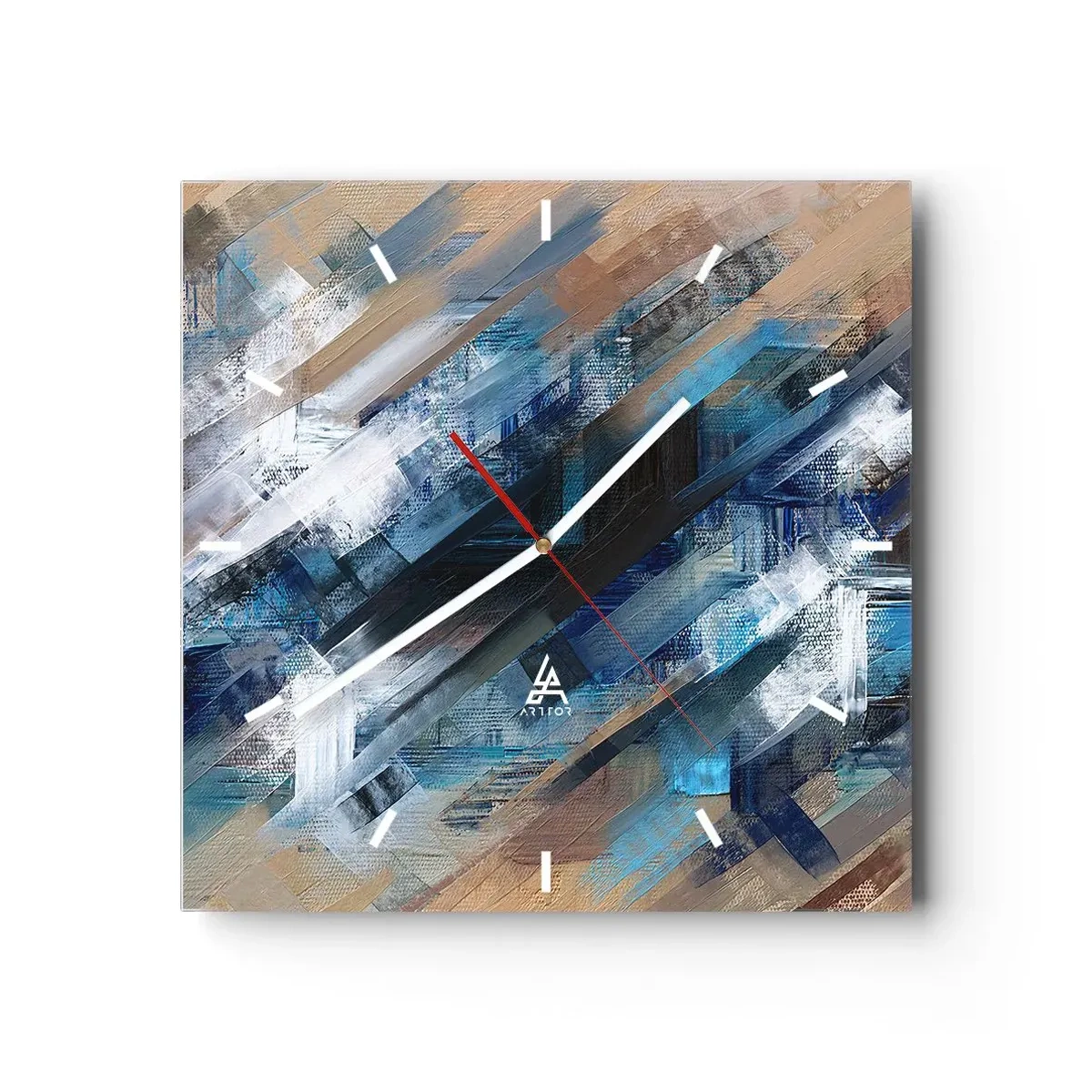 Relógio de parede - Relógio em vidro - Numa diagonal azul - 30x30 cm