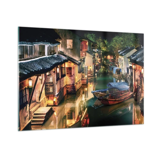 Quadro em vidro - Uma noite em uma rua chinesa - 100x70 cm