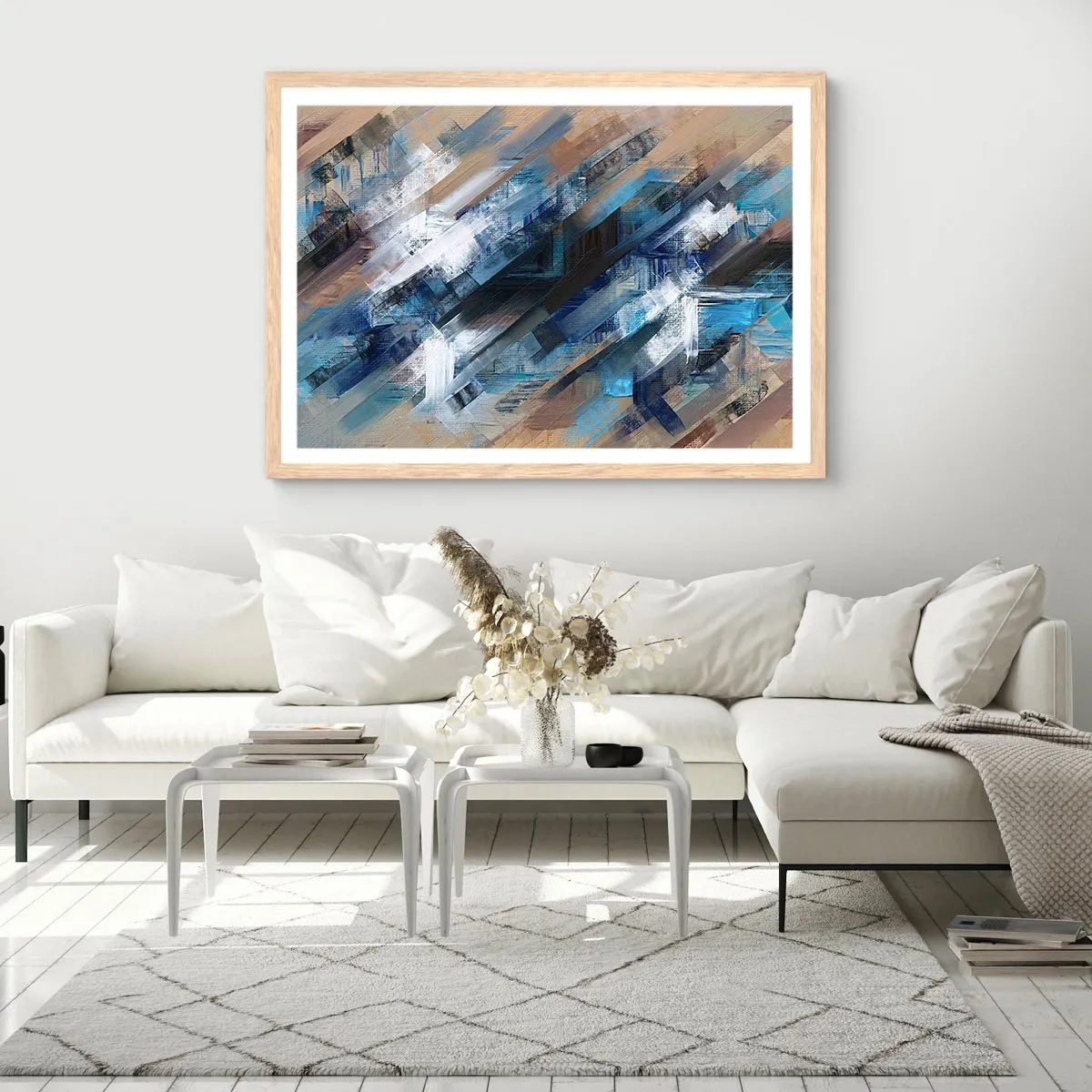 Pôster com moldura de carvalho claro - Numa diagonal azul - 50x40 cm