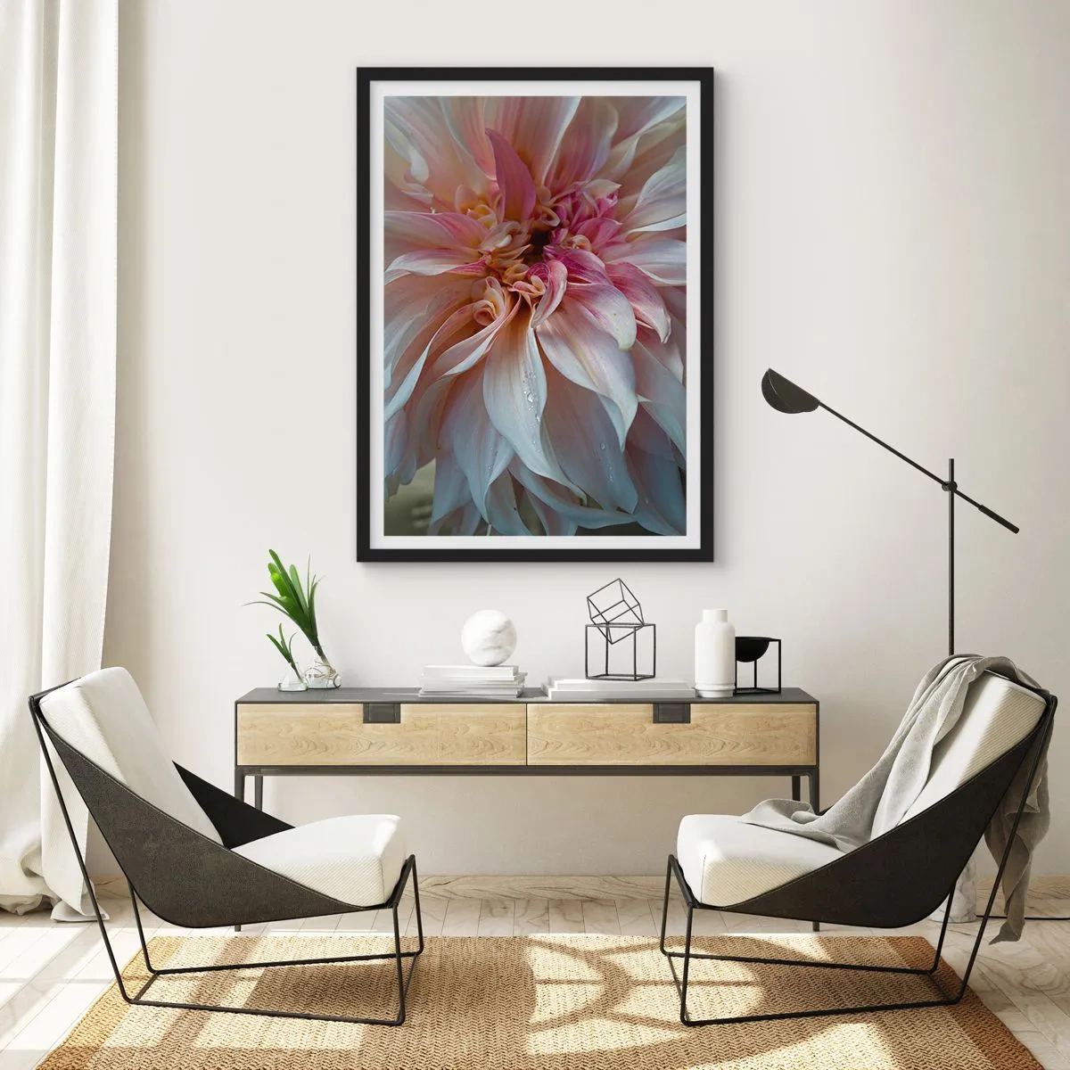Pôster com moldura preta - Close-up de delicadas pétalas de flores em tons pastéis - 50x70cm - Frescor florescente - Decoração de parede moderna para a sala de estar e quarto ARTTOR
