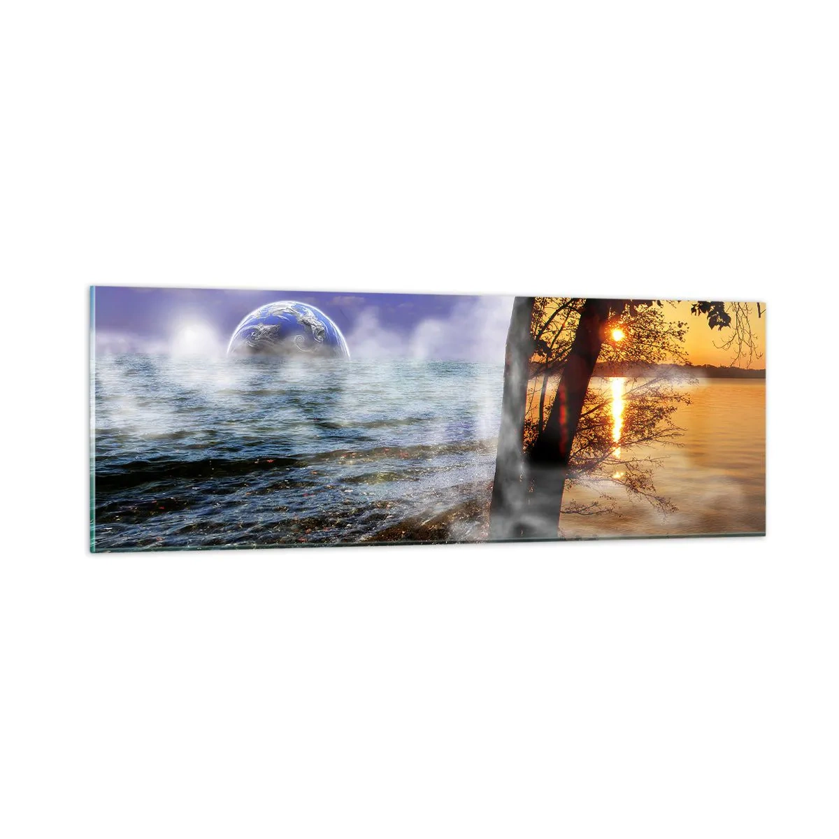 Quadro em vidro - Paisagem surrealista - a unidade da natureza - 90x30 cm