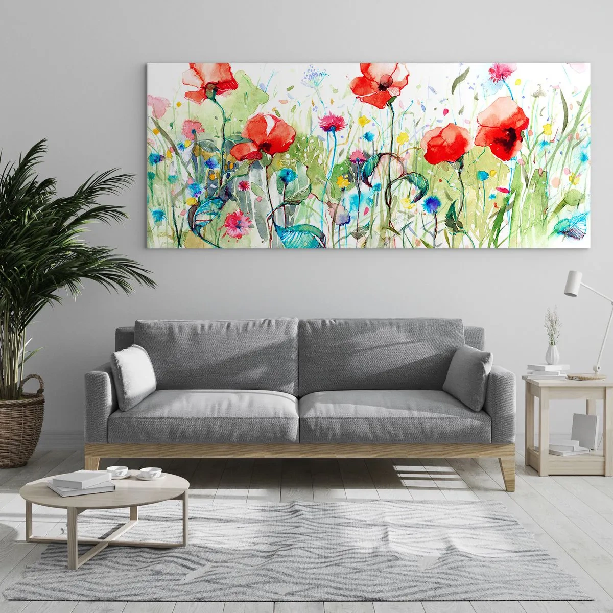 Quadro em vidro - Prado florido de maio - 100x40 cm