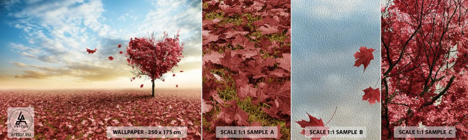 Amostra de papel de parede Premium Sand - Ame também o outono - Paisagem, Gráficos, Árvore - 100x30 cm