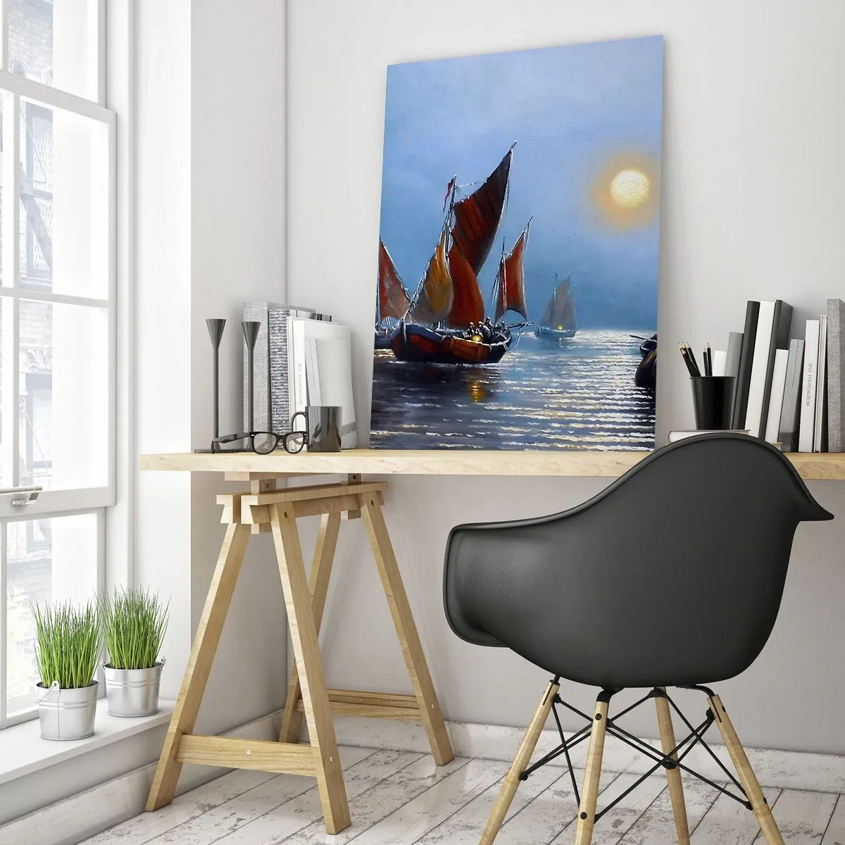 Quadro em vidro - Pesca noturna - 50x70 cm