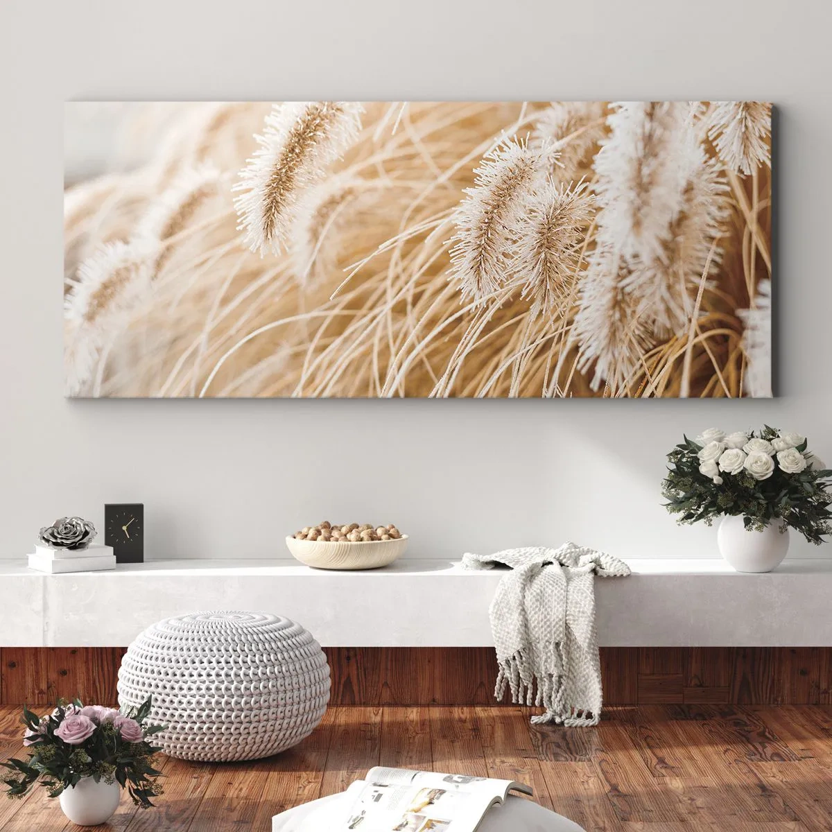 Quadro em tela - O murmúrio dourado das plantas - 100x40 cm