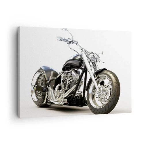 Quadro em tela - Motocicleta preta estilosa em fundo branco - 70x50cm - Força com caráter - Decoração de parede moderna para a sala de estar e quarto ARTTOR