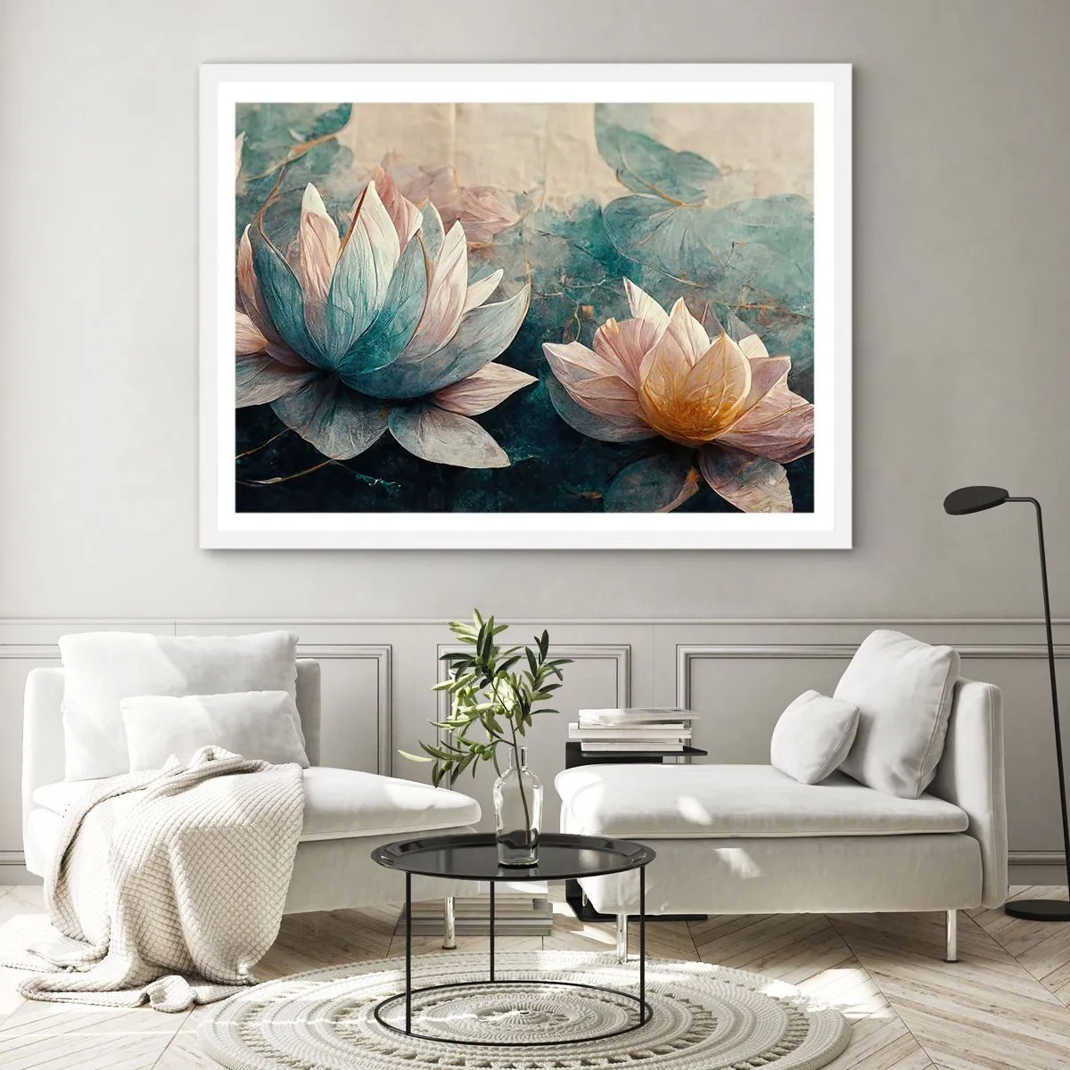 Pôster em moldura branca - Estrelas do lago - 70x50 cm