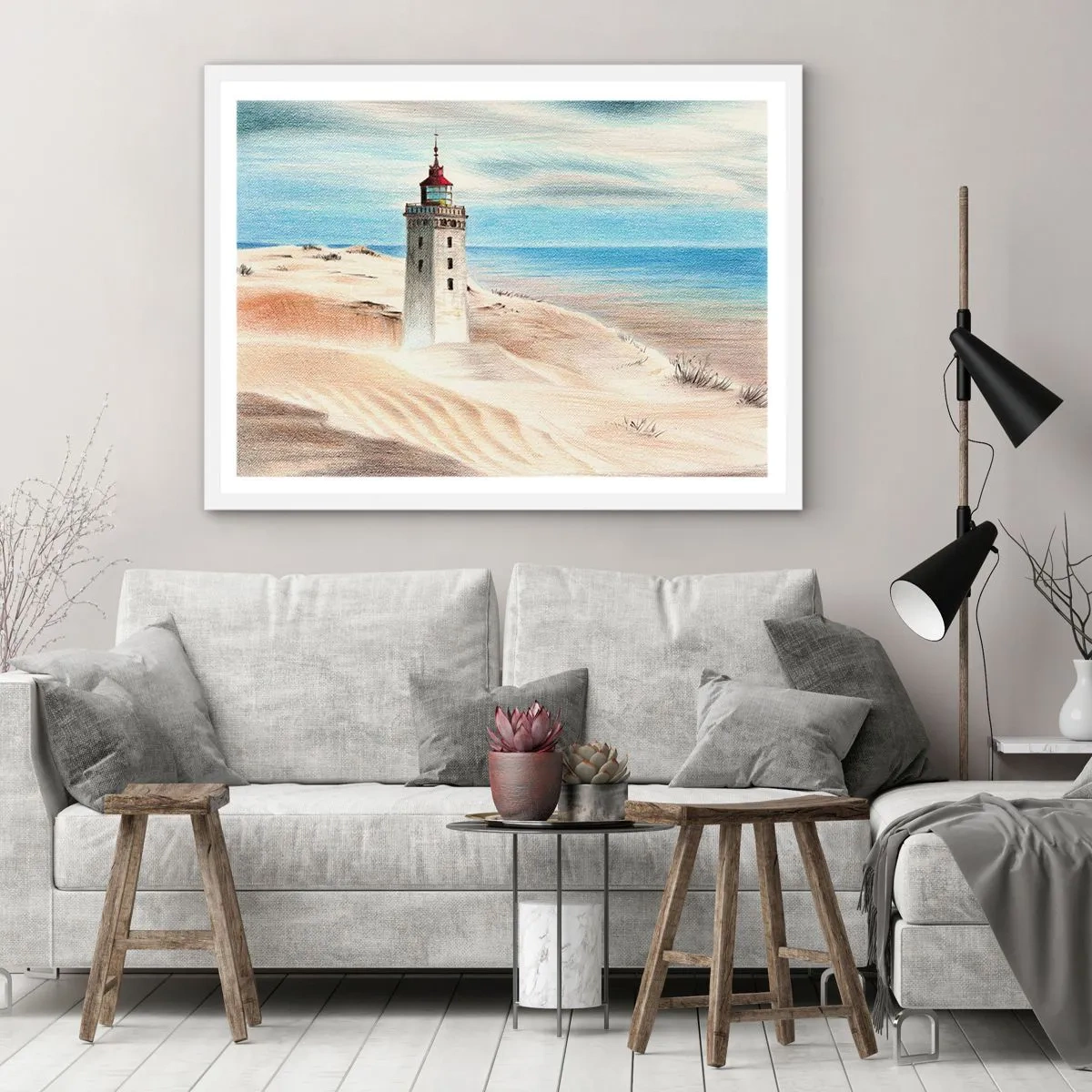 Pôster em moldura branca - Sempre a olhar para o mar - 100x70 cm