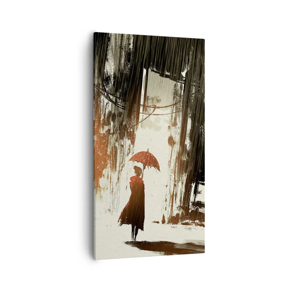 Quadro em tela - A poesia do guarda-chuva vermelho - 55x100 cm