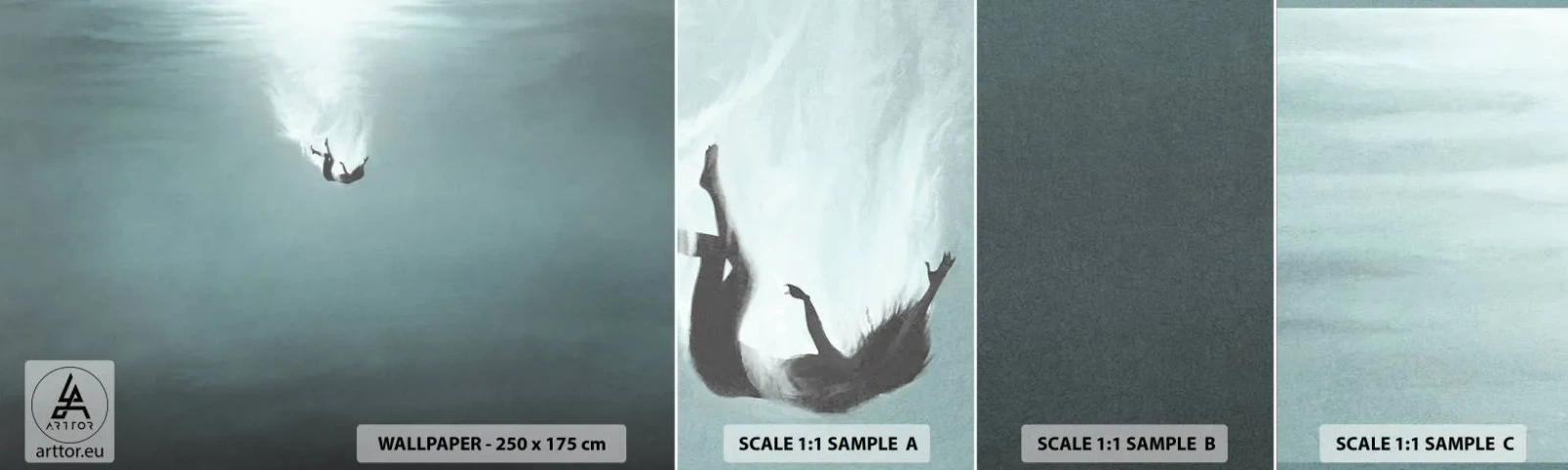 Amostra de papel de parede autocolante Deluxe Sticker - Nos braços do oceano - Água, Minimalismo, Embaixo da agua - 100x30 cm