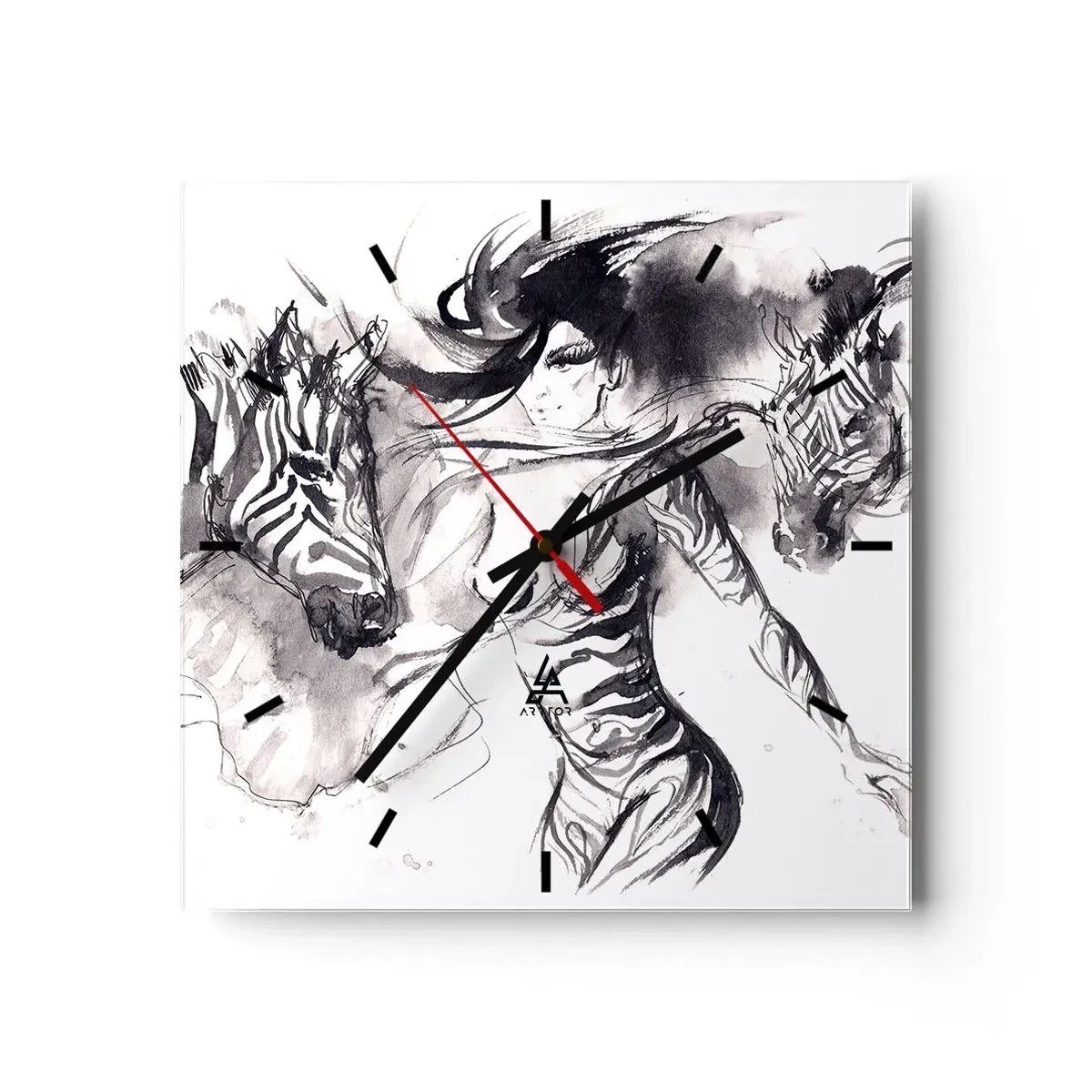 Relógio de parede - Relógio em vidro - Dançando com as zebras - 30x30 cm