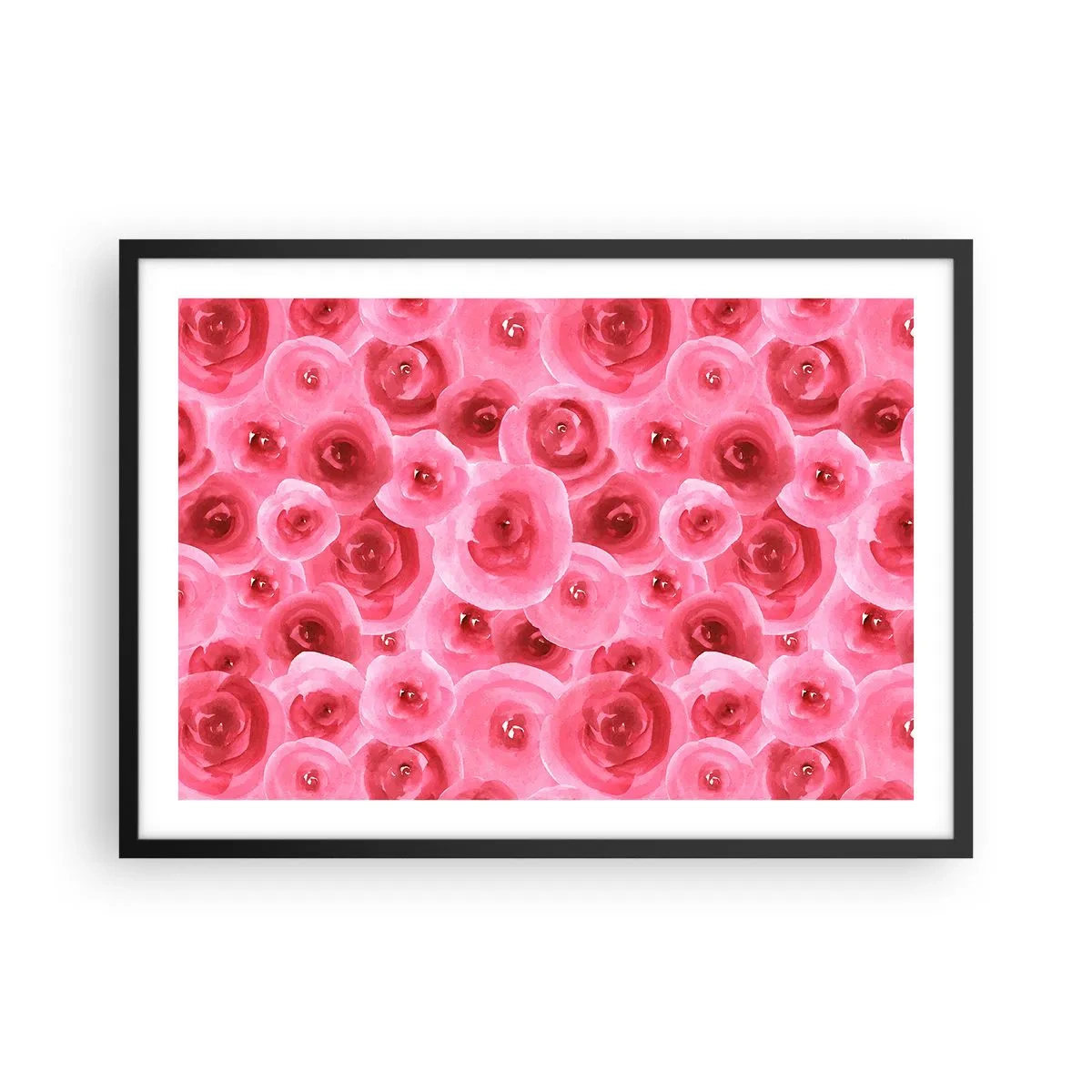Pôster com moldura preta - Rosas acima e abaixo - 70x50 cm