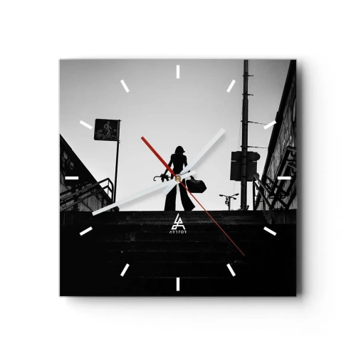 Relógio de parede - Relógio em vidro - Caminhadas urbanas - 30x30 cm