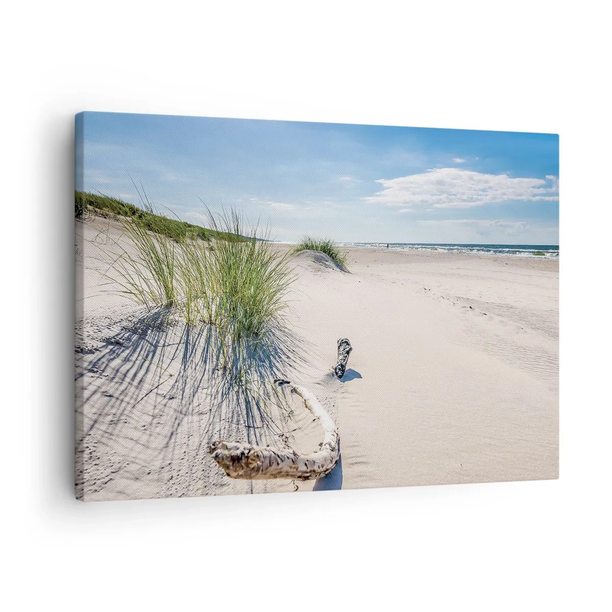 Quadro em tela - Uma praia do Báltico com areia, grama e um céu azul calmo - 70x50cm - A mais bonita? do Báltico - Decoração de parede moderna para a sala de estar e quarto ARTTOR