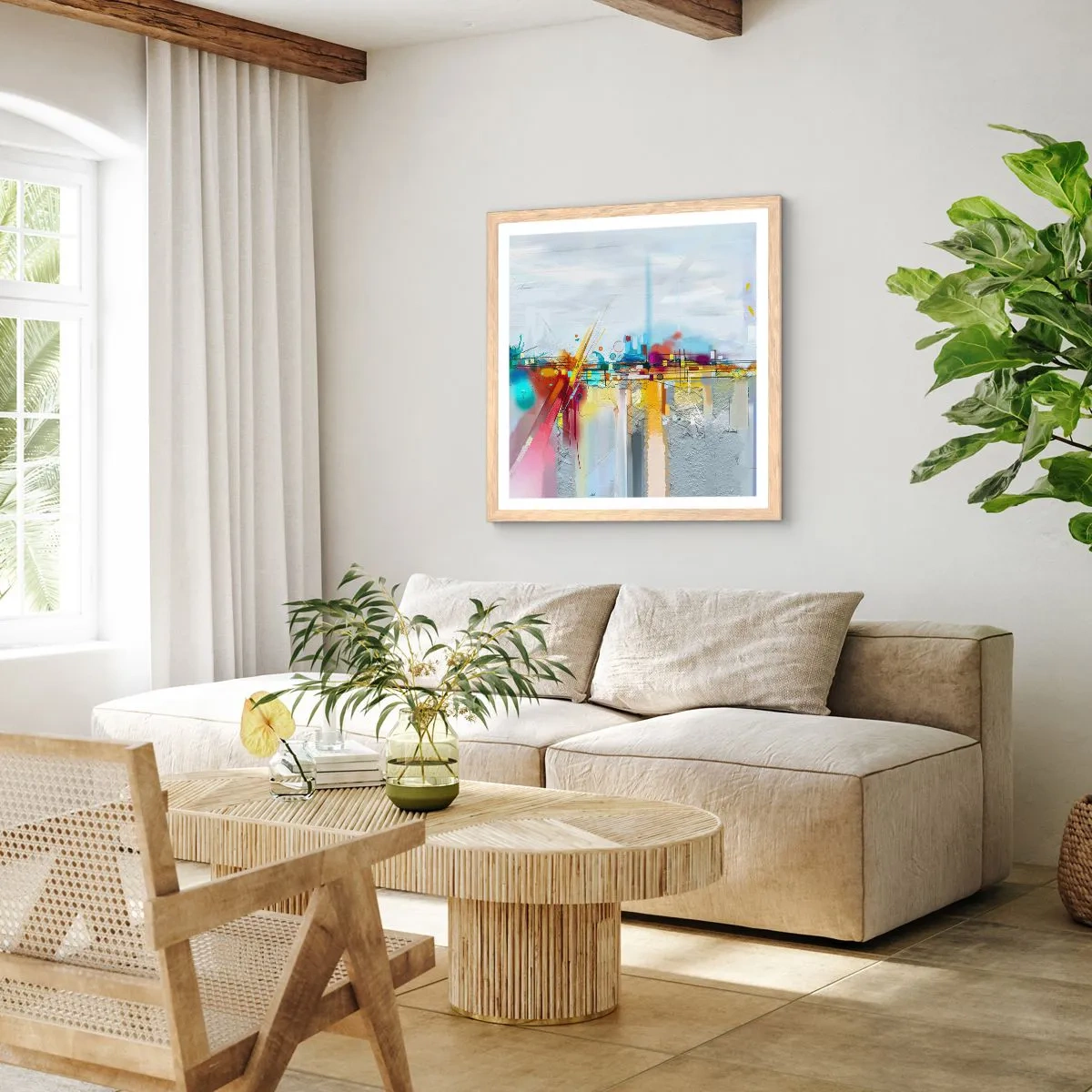 Pôster com moldura de carvalho claro - Ponte da alegria sobre o rio da vida - 60x60 cm