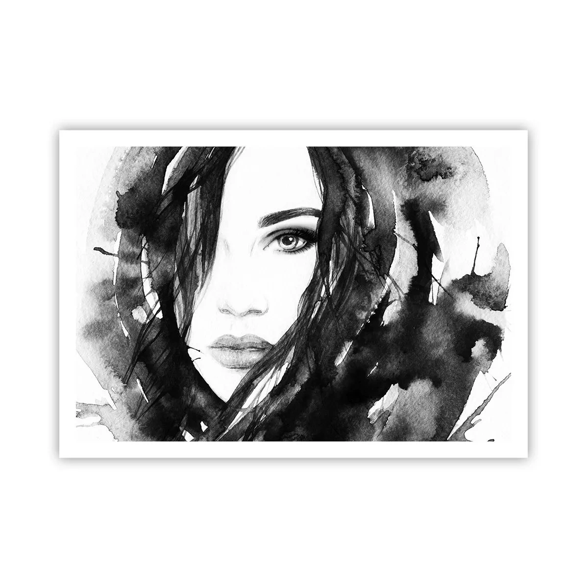 Pôster - Retrato de uma dama a preto e branco - 100x70 cm