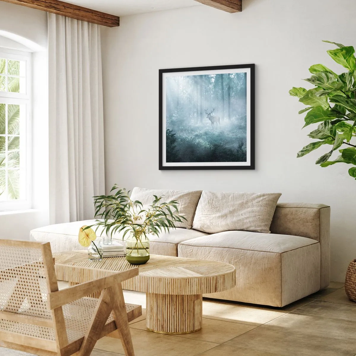 Pôster com moldura preta - Passeio matinal à volta da propriedade - 60x60 cm