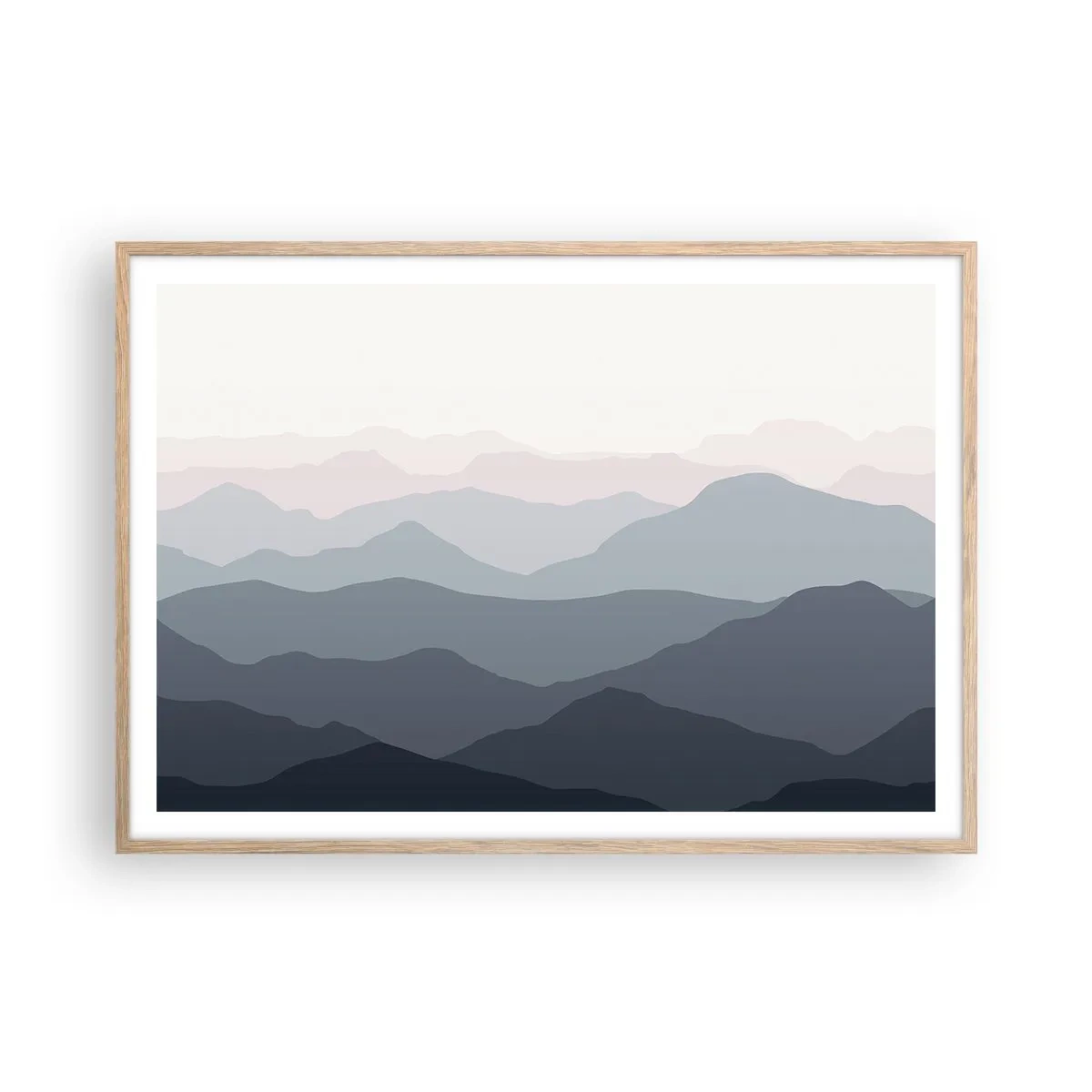 Pôster com moldura de carvalho claro - Ondas de montanha - 100x70 cm