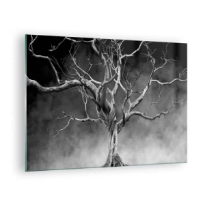 Quadro em vidro - Árvore negra contra a neblina - 70x50cm - Primitivo e sagrado - Decoração de parede moderna para a sala de estar e quarto ARTTOR