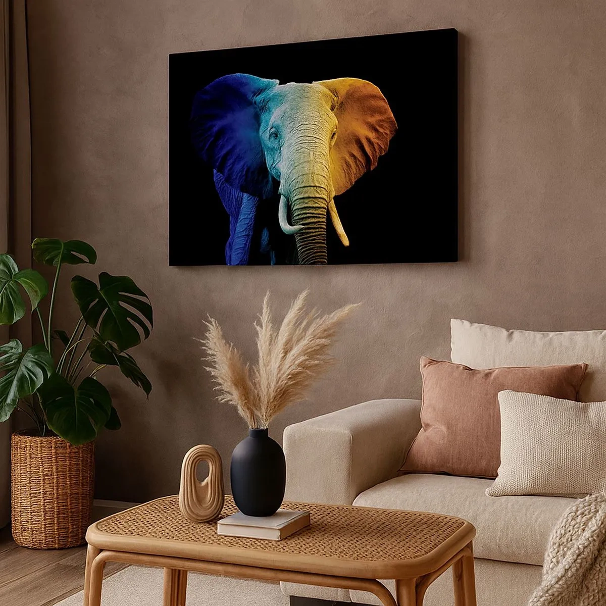 Quadro em tela - Retrato de elefante nas cores do arco-íris - 70x50cm - Excêntrico, não esquisito - Decoração de parede moderna para a sala de estar e quarto ARTTOR