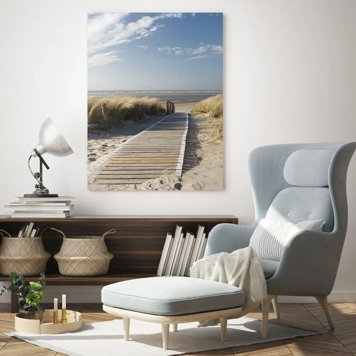 Quadro em vidro - Atrás da duna, ao som da relva - 50x70 cm