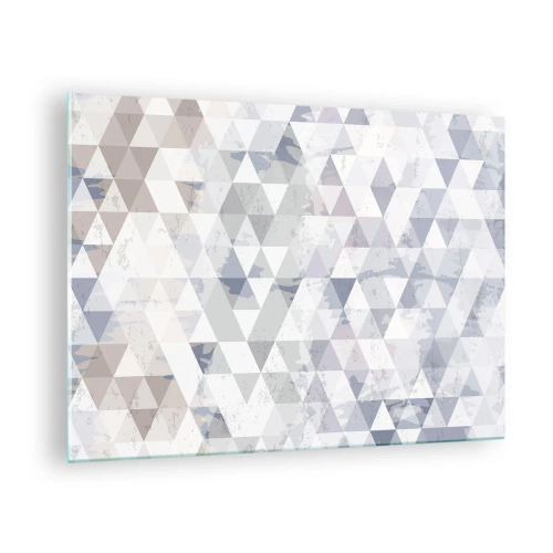 Quadro em vidro - Padrão geométrico triangular em tons neutros de cinza e bege - 70x50cm - Em ritmo para três - Decoração de parede moderna para a sala de estar e quarto ARTTOR