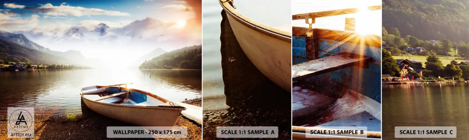 Amostra de papel de parede autocolante Deluxe Sticker - Sobre águas grandes e límpidas - Paisagem, Lago, Montanhas - 100x30 cm