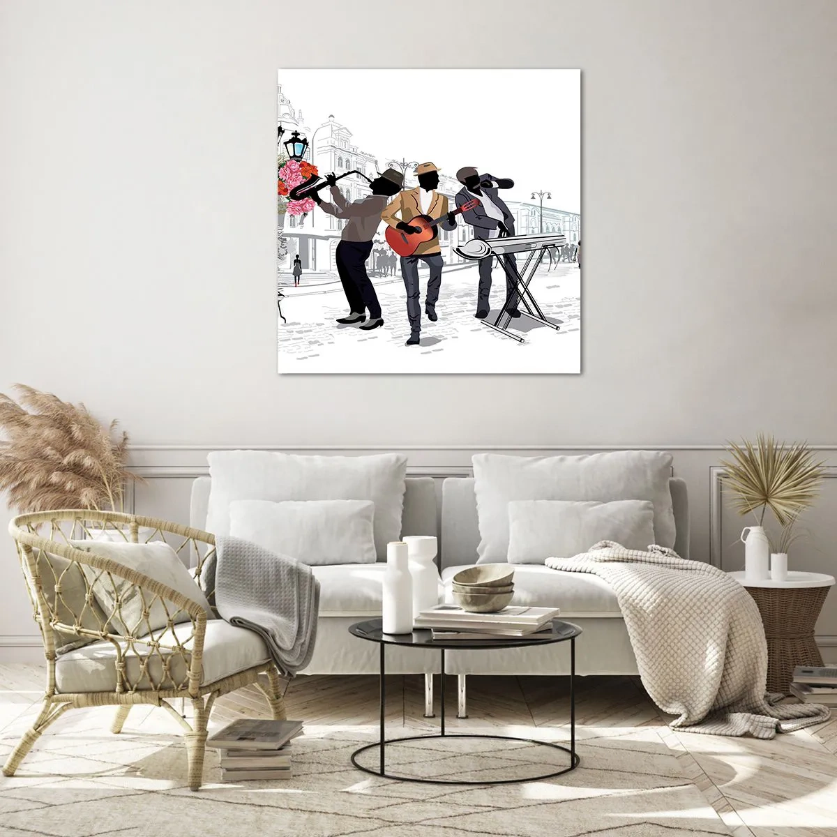 Quadro em vidro - Música de rua - 30x30 cm