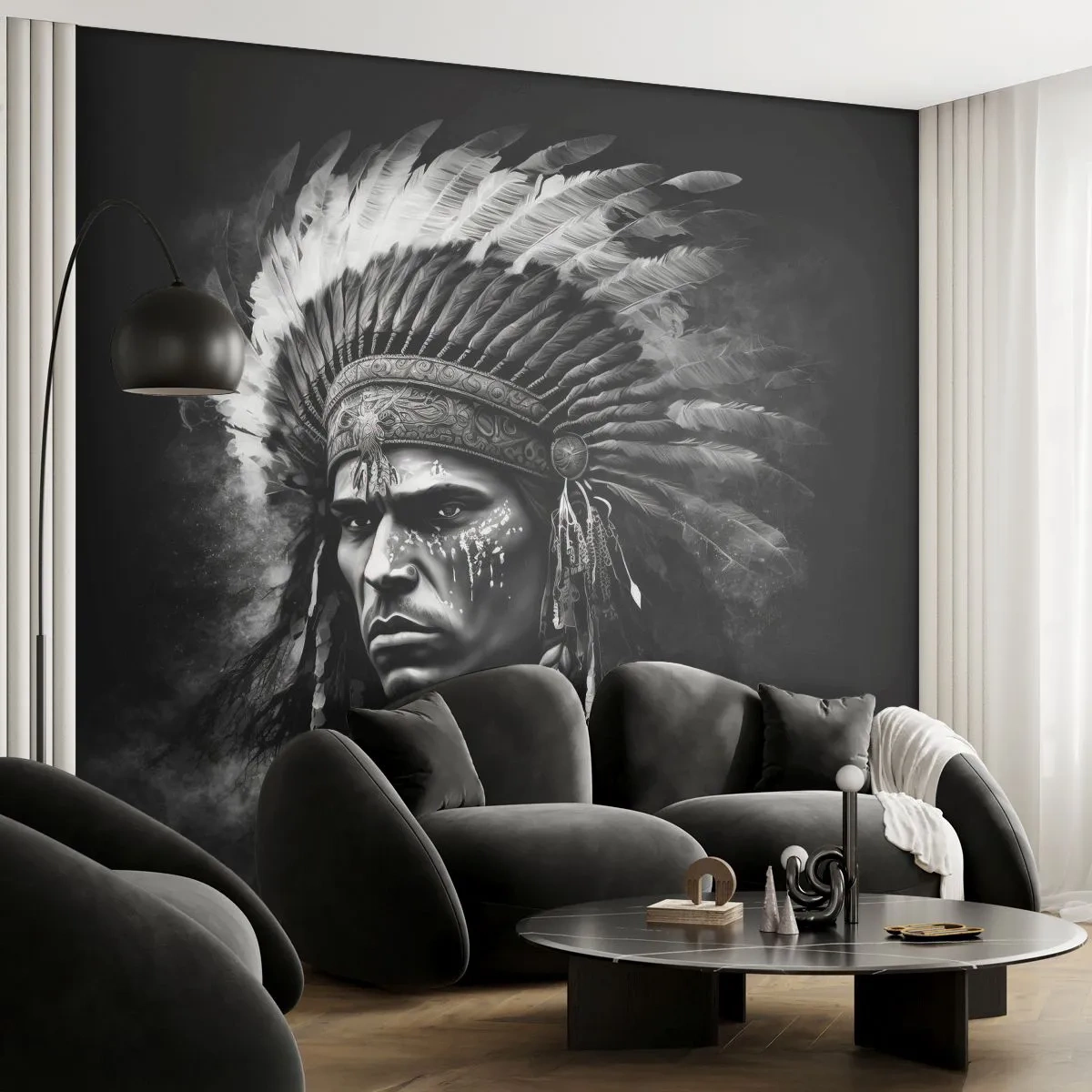 Papel de Parede Premium Sand - Um líder e um guerreiro - indiano, Tribos, Étnico - 100x70 cm