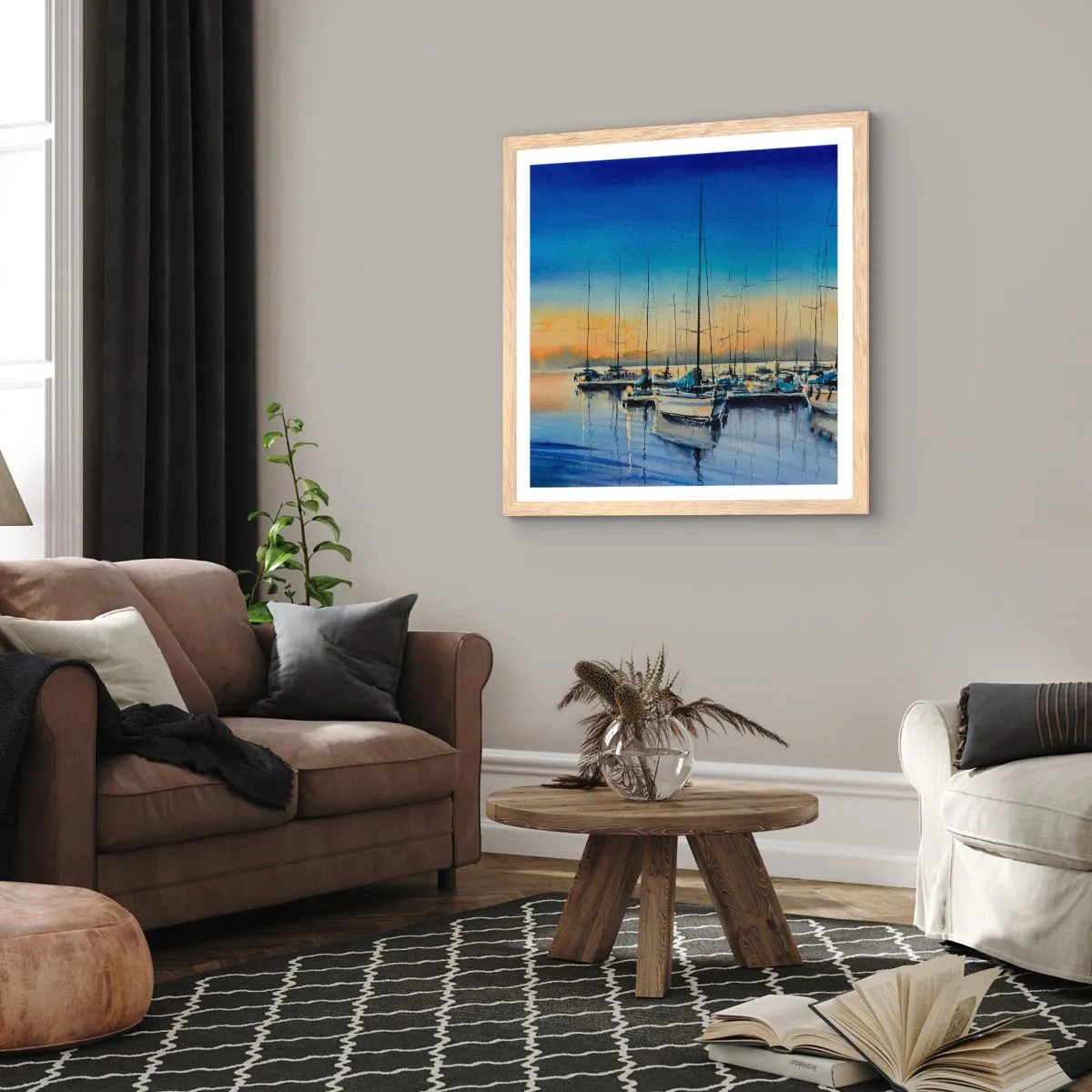 Pôster com moldura de carvalho claro - Fim de um bom dia - 60x60 cm