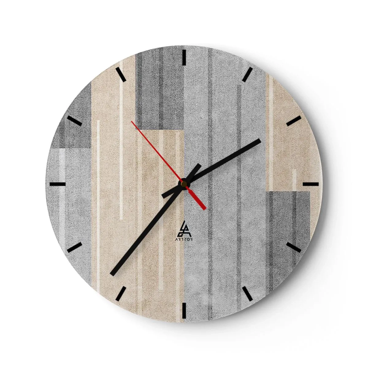 Relógio de parede - Relógio em vidro - Composição geométrica com listras verticais em tons de cinza - 30x30cm - Composição: mantenha vertical - Decoração de parede moderna para a sala de estar, cozinha e quarto ARTTOR