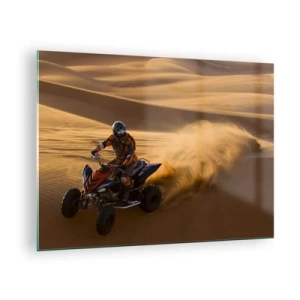 Quadro em vidro - ATV em ação no deserto ao pôr do sol - 70x50cm - Nas ondas de areia - Decoração de parede moderna para a sala de estar e quarto ARTTOR
