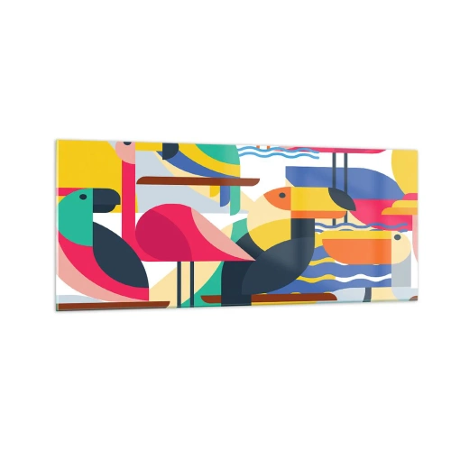 Quadro em vidro - A festa dos pássaros - 100x40 cm