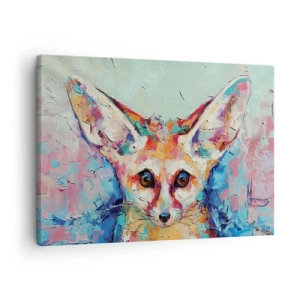 Quadro em tela - Um retrato colorido de uma raposa fennec no estilo de pintura expressiva. - 70x50cm - Estão prontos para mim? - Decoração de parede moderna para a sala de estar e quarto ARTTOR