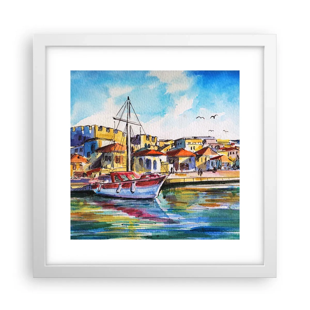 Pôster em moldura branca - Tarde de arco-íris - 30x30 cm