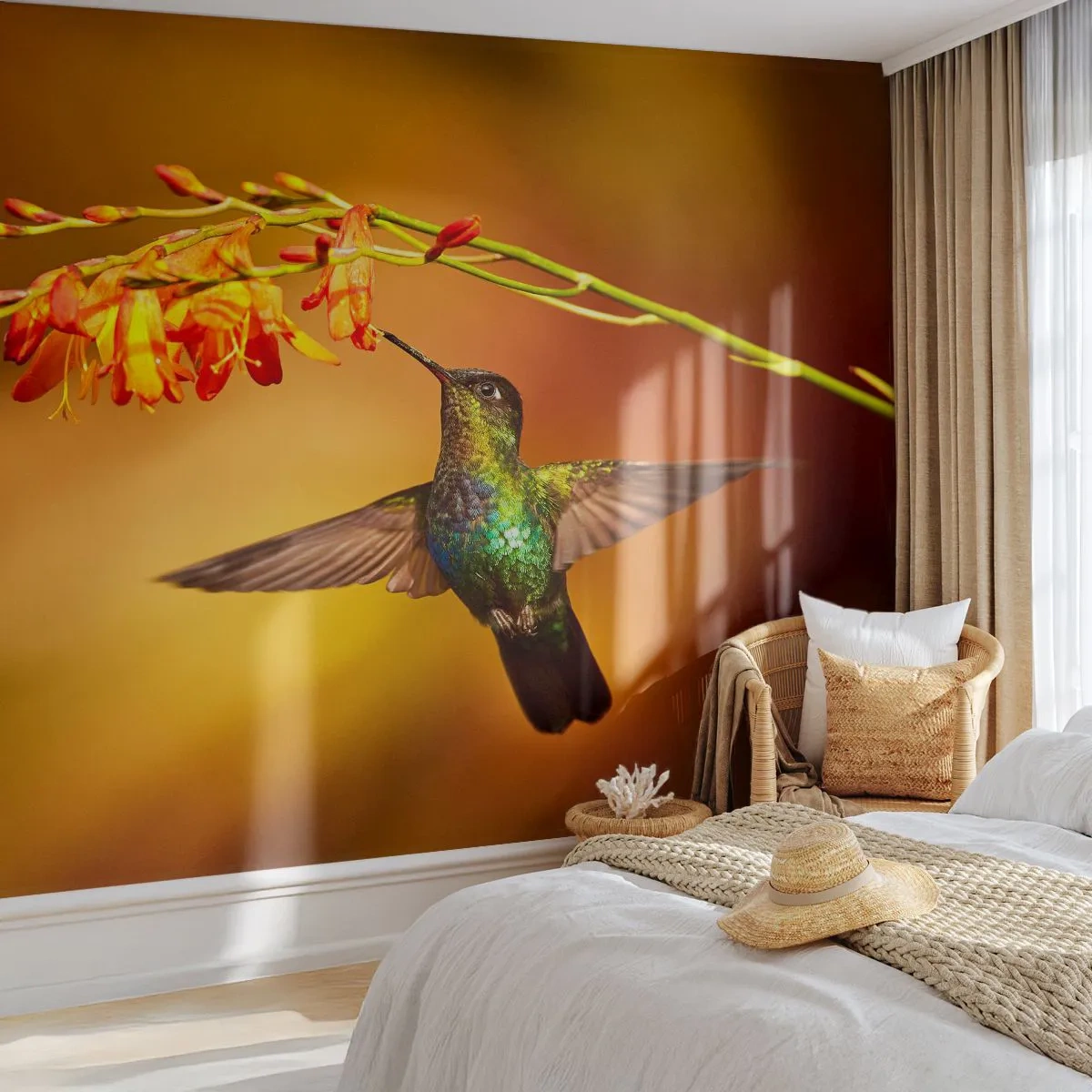 Papel de Parede Premium Sand - Mensageiro Maia da Luz - Beija Flor, Pássaro, Natureza - 350x256 cm