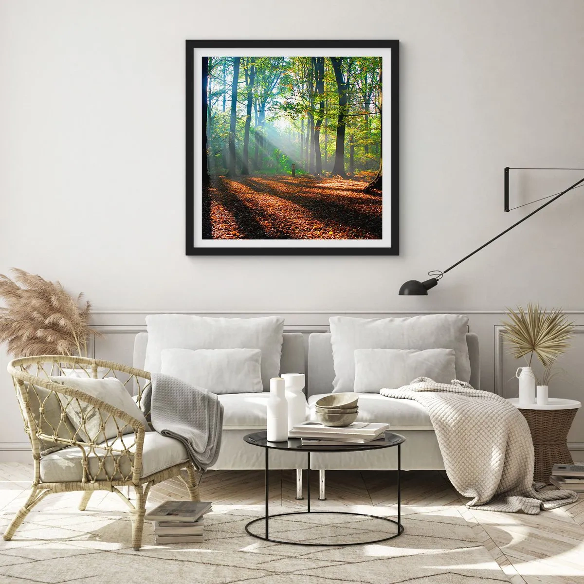 Pôster com moldura preta - Luzes e sombras - 40x40 cm