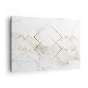 Quadro em tela - Losangos dourados minimalistas sobre fundo de mármore - 70x50cm - Vista ao infinito - Decoração de parede moderna para a sala de estar e quarto ARTTOR