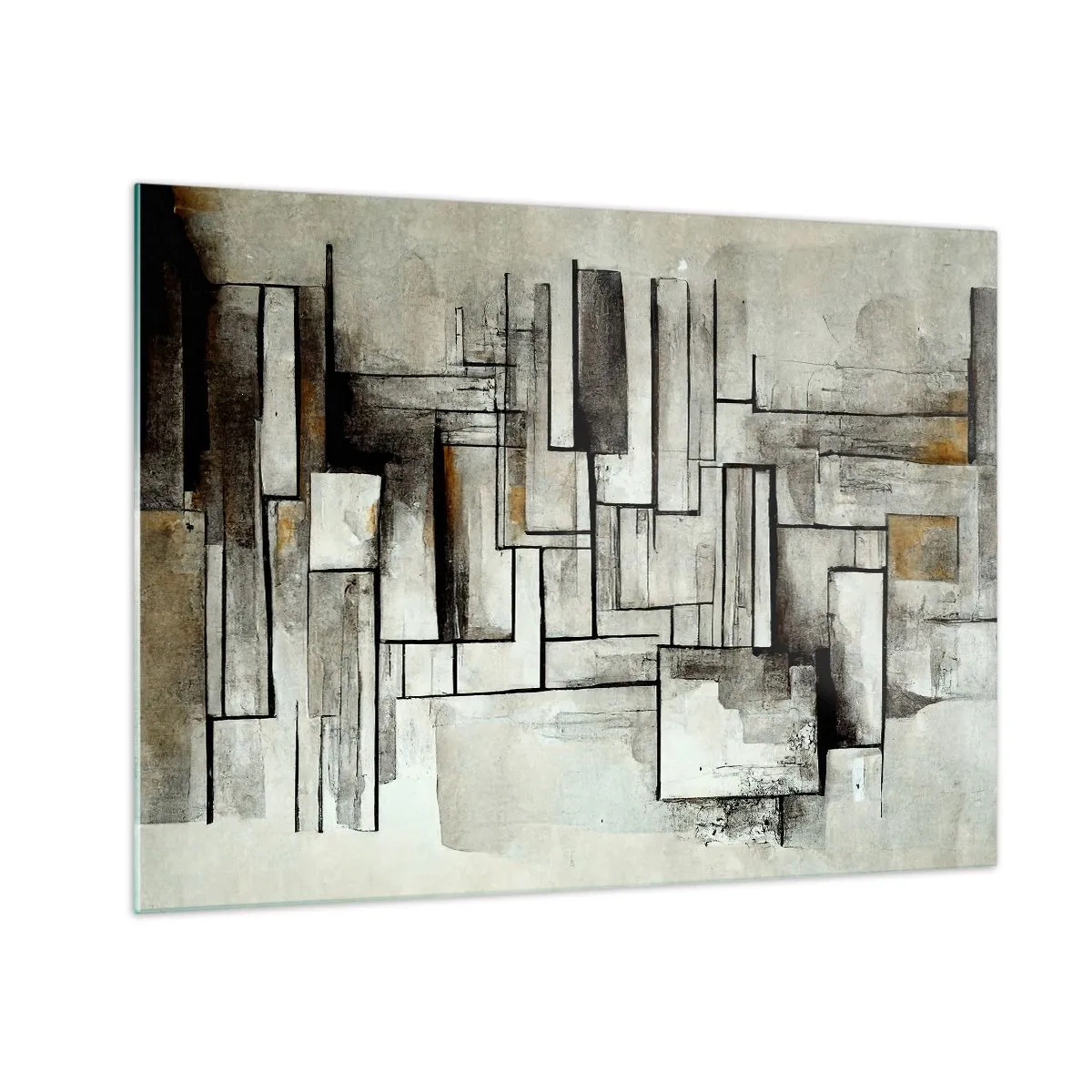 Quadro em vidro - Composição geométrica de retângulos em tons de cinza suaves - 70x50cm - O poder da simplicidade - Decoração de parede moderna para a sala de estar e quarto ARTTOR