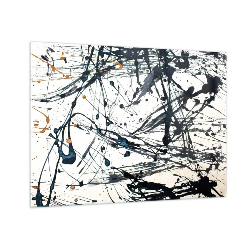 Quadro em vidro - Respingos de tinta dinâmicos em um fundo branco - 70x50cm - Abstração expressionista - Decoração de parede moderna para a sala de estar e quarto ARTTOR